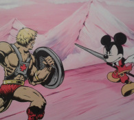 He-Man vs Mickey Mouse hand painted canvas art