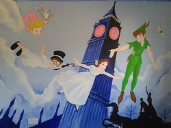 Peter Pan Hand Painted Wall Mural | Peter Pan flying to Never Never Land